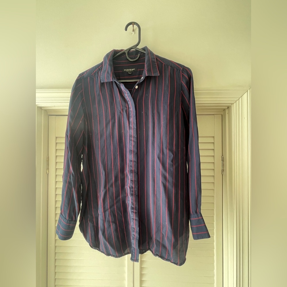 Banana Republic Women’s Navy and Red Striped Shirt